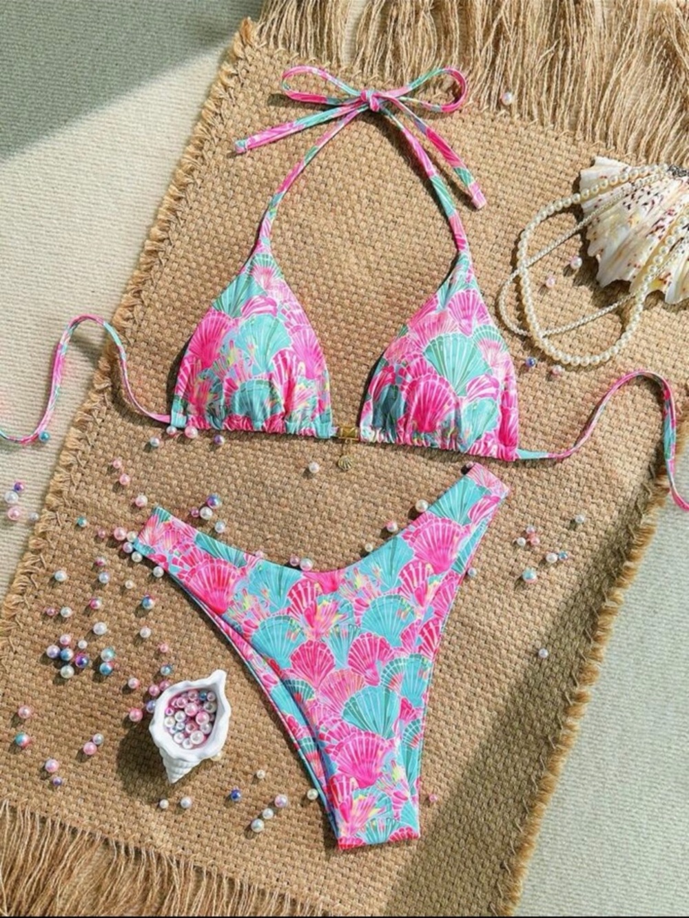 Pink & Aqua Shell Print Bikini Set